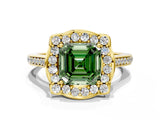 Yellow gold Fancy Green Asscher  Halo Round Diamond Pave Band with Four-Prong Setting_57