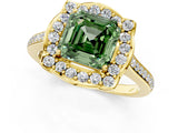 Yellow gold Fancy Green Asscher  Halo Round Diamond Pave Band with Four-Prong Setting_58