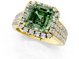 Yellow gold Fancy Green Asscher  Halo Round Diamond Pave Band with Prong Setting 1