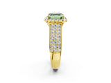 Yellow gold Fancy Green Asscher  Halo Round Diamond Pave Band with Prong Setting 2