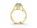 Yellow gold Fancy Green Asscher  Halo Round Diamond Pave Band with Prong Setting 3