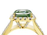 Yellow gold Fancy Green Asscher  Halo Round Diamond Pave Band with Prong Setting 4