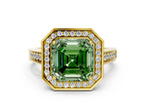 Yellow gold Fancy Green Asscher  Halo Solitaire Diamond Ring with Pave Band and Bezel Setting_51