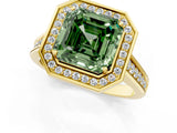 Yellow gold Fancy Green Asscher  Halo Solitaire Diamond Ring with Pave Band and Bezel Setting_52