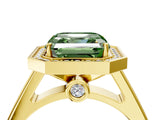 Yellow gold Fancy Green Asscher  Halo Solitaire Diamond Ring with Pave Band and Bezel Setting_55