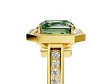 Yellow gold Fancy Green Asscher  Halo Solitaire Diamond Ring with Pave Band and Bezel Setting_56