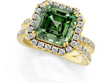 Yellow gold Fancy Green Asscher  Halo Split Shank Diamond Ring with Pavé Setting 1