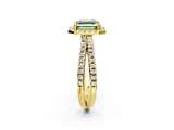 Yellow gold Fancy Green Asscher  Halo Split Shank Diamond Ring with Pavé Setting 2