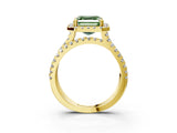 Yellow gold Fancy Green Asscher  Halo Split Shank Diamond Ring with Pavé Setting 3