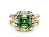 Yellow gold Fancy Green Asscher  Halo Split Shank Diamond Ring with Pavé Setting 6