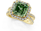 Yellow gold Fancy Green Asscher  Halo Split Shank Diamond Ring with Pavé Setting 7