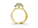 Yellow gold Fancy Green Asscher  Halo Split Shank Diamond Ring with Pavé Setting 9