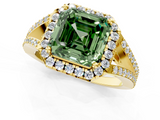Yellow gold Fancy Green Asscher  Halo Split Shank Diamond Ring with Prong Setting_1
