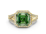 Yellow gold Fancy Green Asscher  Halo Split Shank Pave Diamond Ring with Four-Prong Setting_47