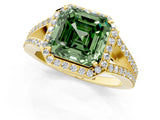 Yellow gold Fancy Green Asscher  Halo Split Shank Pave Diamond Ring with Four-Prong Setting_48