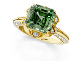 Yellow gold Fancy Green Asscher  Halo Split Shank Pave Diamond Ring with Petal Prong Setting_21