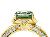 Yellow gold Fancy Green Asscher  Halo Split Shank Pave Diamond Ring with Petal Prong Setting_24