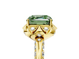 Yellow gold Fancy Green Asscher  Halo Split Shank Pave Diamond Ring with Petal Prong Setting_25