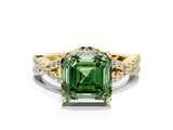 Yellow gold Fancy Green Asscher  Halo Twist Band Solitaire Prong Setting Ring