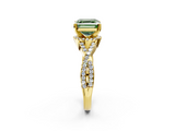 Yellow gold Fancy Green Asscher  Halo Twist Band Solitaire Prong Setting Ring_2
