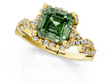 Yellow gold Fancy Green Asscher  Halo Twist Band Solitaire Ring with Six-Prong Setting_33