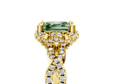 Yellow gold Fancy Green Asscher  Halo Twist Band Solitaire Ring with Six-Prong Setting_37