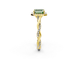 Yellow gold Fancy Green Asscher  Halo Twist Band Solitaire Ring_2