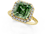 Yellow gold Fancy Green Asscher  Halo Twisted Band Four-Prong Diamond Ring_1