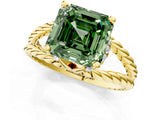 Yellow gold Fancy Green Asscher  Halo Twisted Band Four-Prong Ring_33