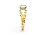 Yellow gold Fancy Green Asscher  Halo Twisted Band Four-Prong Ring_34