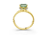 Yellow gold Fancy Green Asscher  Halo Twisted Band Four-Prong Ring_35