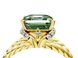 Yellow gold Fancy Green Asscher  Halo Twisted Band Four-Prong Ring_36