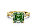 Yellow gold Fancy Green Asscher  Milgrain Bezel Diamond Engagement Ring with Solitaire Prong Setting_47