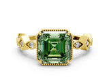 Yellow gold Fancy Green Asscher  Milgrain Marquise Diamond Twist Band Ring_57