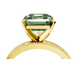 Yellow gold Fancy Green Asscher  Milgrain Pave Diamond Engagement Ring with Four-Prong Setting_4