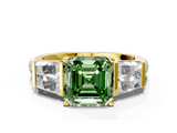 Yellow gold Fancy Green Asscher  Solitaire Baguette Side Stone Channel Set Engagement Ring