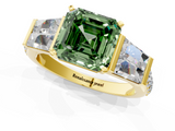 Yellow gold Fancy Green Asscher  Solitaire Baguette Side Stone Channel Set Engagement Ring_1