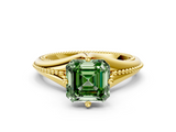 Yellow gold Fancy Green Asscher  Solitaire Beaded Band Six-Prong Setting