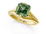 Yellow gold Fancy Green Asscher  Solitaire Beaded Band Six-Prong Setting_1
