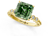 Yellow gold Fancy Green Asscher  Solitaire Bezel Accent Diamond Engagement Ring with Beaded Band and Four-Prong Setting_1