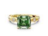 Yellow gold Fancy Green Asscher  Solitaire Bezel-Set Diamond Ring with Beaded Band and Four-Prong Setting_30