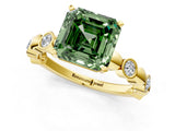 Yellow gold Fancy Green Asscher  Solitaire Bezel-Set Diamond Ring with Beaded Band and Four-Prong Setting_31