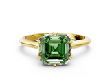 Yellow gold Fancy Green Asscher  Solitaire Cathedral Diamond Ring with Six-Prong Setting