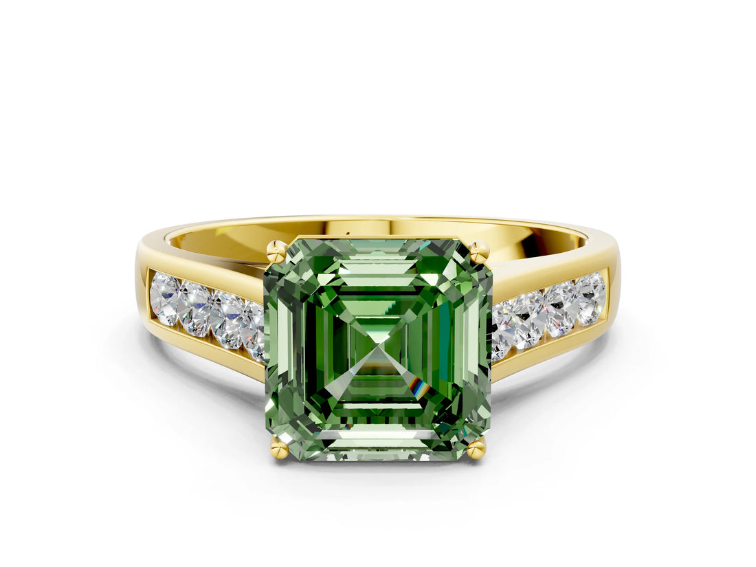 Yellow gold Fancy Green Asscher  Solitaire Channel-Set Diamond Engagement Ring with Four-Prong Setting_30