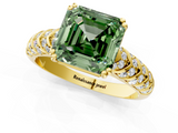 Yellow gold Fancy Green Asscher  Solitaire Chevron Pave Diamond Engagement Ring with Six-Prong Setting_1