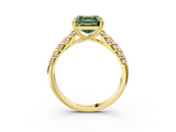 Yellow gold Fancy Green Asscher  Solitaire Chevron Pave Diamond Engagement Ring with Six-Prong Setting_3