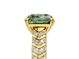 Yellow gold Fancy Green Asscher  Solitaire Chevron Pave Diamond Engagement Ring with Six-Prong Setting_5