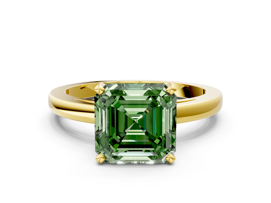 Yellow gold Fancy Green Asscher  Solitaire Diamond Engagement Ring with Four-Prong Setting on a Classic Band_20