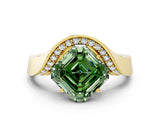 Yellow gold Fancy Green Asscher  Solitaire Diamond Engagement Ring with Pave Band and Four-Prong Setting 1