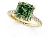 Yellow gold Fancy Green Asscher  Solitaire Diamond Engagement Ring with Pave Band and Six-Prong Setting_1